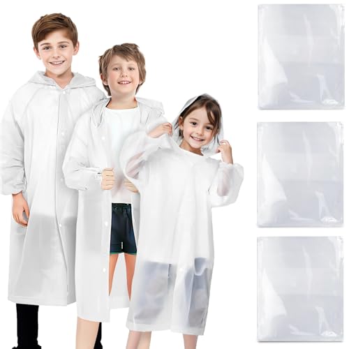 Image of BFONS 2-3 Pack Rain Ponchos for Kids, Reusable Raincoats for Boys Girls with Hood and Sleeves, Waterproof Rain Jackets