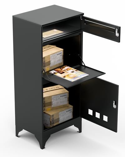 Briefkasten mit Paketfach Draußen, Moderne Paketbox Draussen Groß XXL Paketbriefkasten in Anthrazit mit Sicherheitsschloss | Wetterfester Edelstahl-Briefkasten