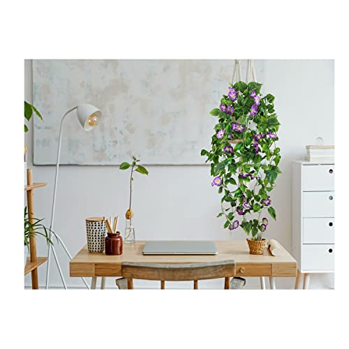 2 Pcs Artificial Vines 15Feet Silk Flower Garland For Outdoors Purple Morning Glory Vine Artificial Flowers Hanging Plants Garland Fake Green Plant For Wall Fence Indoor Wedding Banquet Decor #TOP3