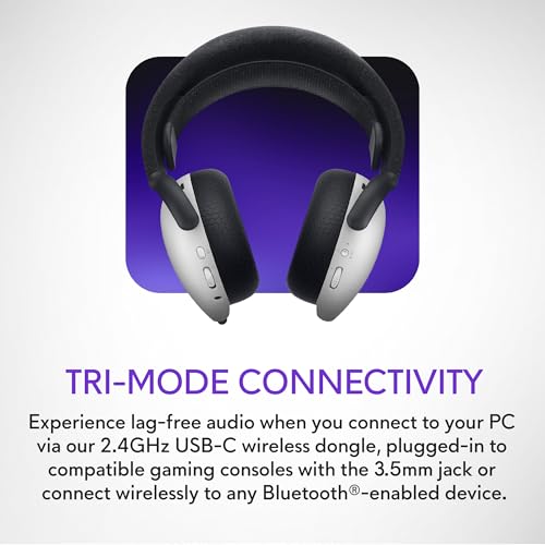 Image of Alienware Tri-Mode Wireless Gaming Headset AW725H - Wired /Wireless, Bluetooth 5.3, Audio Output - 20 Hz, Mini-Phone (3.5mm), Battery Talk Time Up to 55 Hrs (Bluetooth), Lunar Light