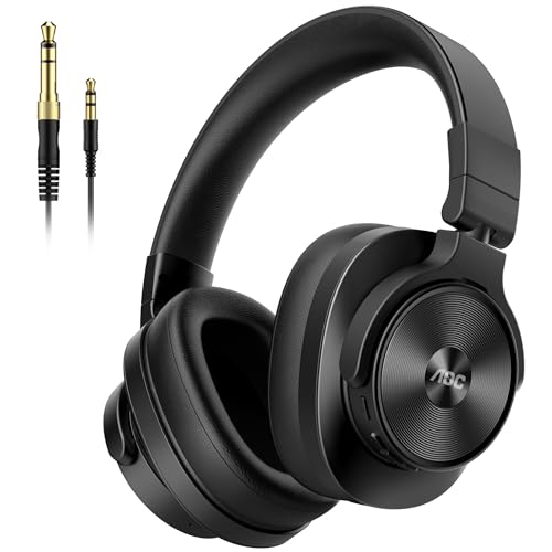 AOC Bluetooth Over Ear Headphones, Wireless Studio Monitor & Mixing DJ Headphones with 72H Playtime, Hi-Res, Built-in Mic, 3.5mm/6.35mm Wired Audio Jack for Guitar AMP, Podcast, PC Gaming - Black