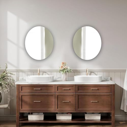 Image of PANCA Oval Adhesive Wall Mirror Sticker 21x31 cm | Unbreakable Flexible Plastic Mirror for Bathroom & Bedroom | Lightweight Wash Basin Mirror for Tiles & Home Decor