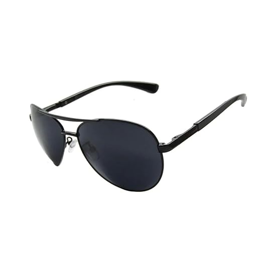 Óculos de Sol Masculino Aviador, Armação Preta em Metal, Lentes Escuras, Estilo Clássico com Porta Óculos
