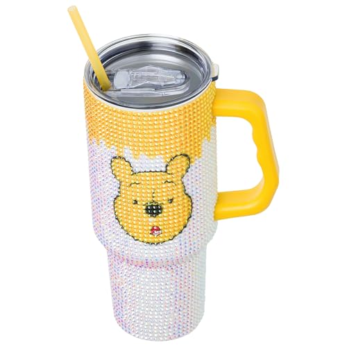 Image of Silver Buffalo Disney Winnie the Pooh Stainless Steel Tumbler, 40oz | Disney, Piglet, 1.2 Liters, Yellow, Double-Walled, Rhinestone, Handle, Straw, Straw Cap