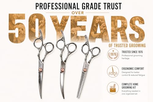 Image of Geib Buttercut Dog Grooming Scissors Kit, Three-Piece Set with Straight, Curved and 35-Tooth Blending Shear, Stainless Steel, Zipper Case Included