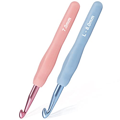 YOJOB 2Pack Size 7.0mm, L / 8.0mm Crochet Hooks, Super Smooth & Ergonomic for Beginner and Advanced (7.0mm, 8.0mm)