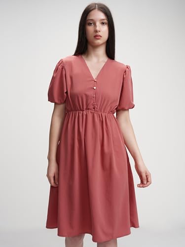 Image of Tokyo Talkies Women's Elegant A-Line Dress with Belt & Pleated Dress, Sophisticated Full-Sleeve Style for Any Occasion
