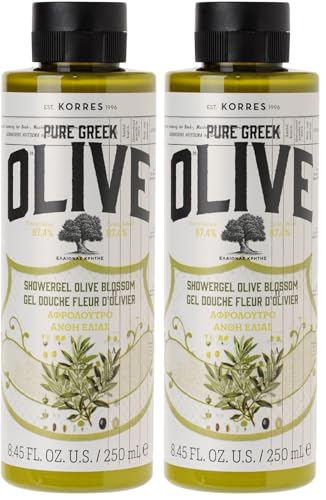 KORRES Olive & Olive Blossom feuchtigkeitsspendendes Duschgel für geschmeidige Haut, mit extra nativem Olivenöl, vegan, 250 ml (Packung mit 2)