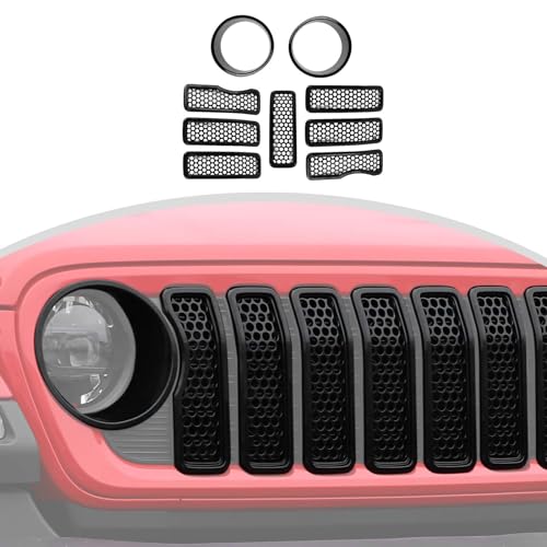 Image of CheroCar for JL Mesh Front Grille Insert & Headlight Turn Light Cover Trim Exterior Accessories for Jeep Wrangler JL JLU & Gladiator JT 2024-2026