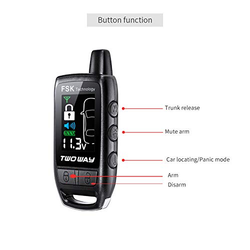 EASYGUARD EC206-B 2 Way car Alarm System with Rechargeable LCD Pager Vibration Alarm Warning Remote Trunk Release keyless Entry 868Mhz DC12V