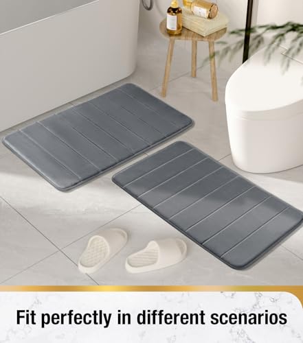 HITSLAM Memory Foam Bath Mat Non Slip, 50 x 80cm Absorbent Bathroom Mat, Machine Washable Bath Rug for Bathroom, Soft on Feet,Quick Dry, Dark Grey - Image 4