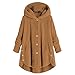 BDCUYAHSKL Automne Et Hiver DéContracté Mode Femmes à Capuche Couleur Unie en Peluche Manteau à Manches Longues Bouton Double Face Polaire LâChe Manteau Mi-Long Femme