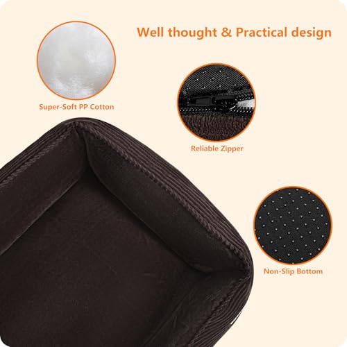 HMTOPE Hundebett, Hundesofa, Hundematte aus Cord, S/M/L, rutschfest, Abnehmbar und Waschbar, Weich und Atmungsaktiv, Braun, 110 x 85 x 27 cm