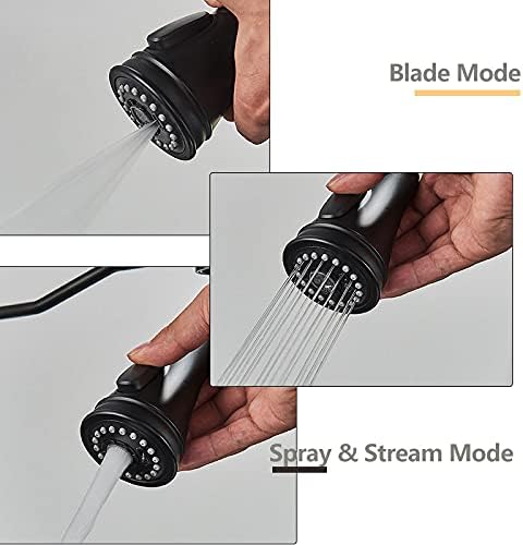 Kitchen Sink Faucet for Bar Farmhouse Commercial, Black Nickel Pull Out Kitchen Deck Mount Three Modes with Blade Spout Free Rotation Sink Spring Faucets(Black Faucet)