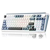 MIKIBY K98 Wireless Mechanical Keyboard,Tri-Mode BT5.0/2.4GHz/USB-C Hot Swappable Custom Keyboard,Gasket Structure,RGB Backlit Gaming Keyboard for Win & Mac(White&Blue,Milk-V2 Switch)