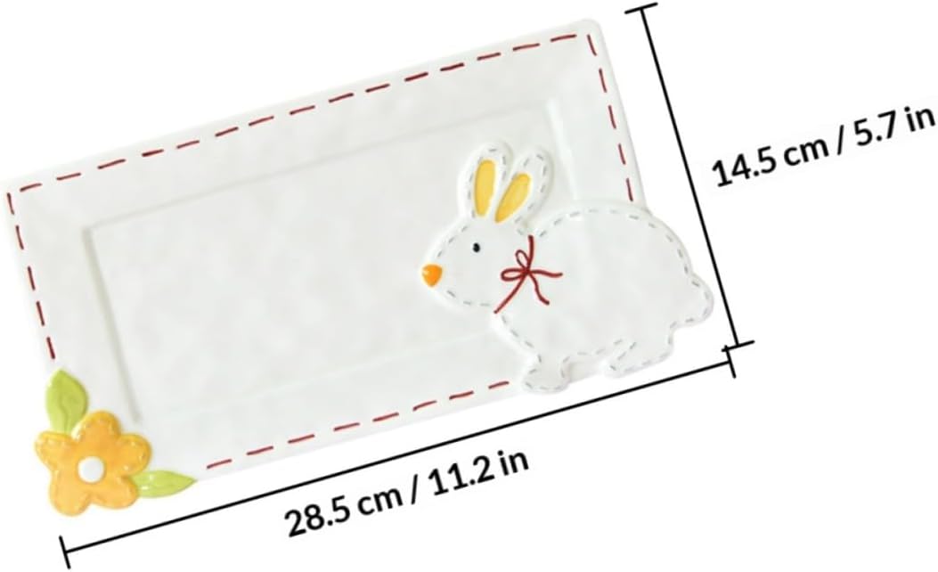 SEWACC Rabbit Ceramic Salad Plate Yellow Cartoon Style Cute Dessert Tray Food Serving Dish for Home Tableware