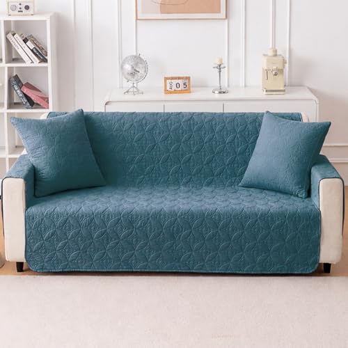 Image of HOKIPO 100% Leakproof Quilted Cushion Cover for Sofa 22x22 Inches, Set of 2, Prussian Blue (AR-6281-PBL*2)
