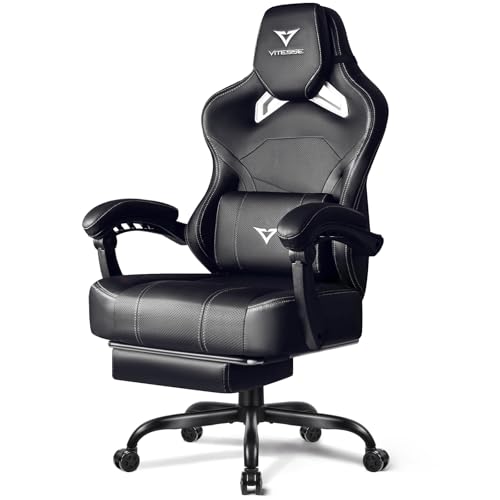 VITESSE Big and Tall Gaming Chair 400lb Weight Capacity with Footrest, Ergonomic Video Game Chair for Adults with Oversized Headrest and Lumbar Pillow, Computer Chair Gaming for Office (Black+White)