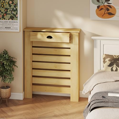 Miniatura 8 de Homcom Cubre Radiadores Con Cajón, Cubreradiador De Mdf, 78x19x95,5 Cm, Cubierta Para Radiador, Diseño Moderno De Listones, Para Salón, Dormitorio, Roble