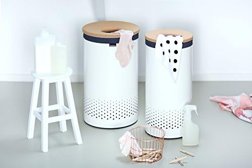 Brabantia - Laundry Bin - Cork Lid - Portable Laundry Bag Inside - Quick-drop Opening - Basket with Ventilation Holes - Non-Scratching Bottom - Corrosion Resistant - White - 35L
