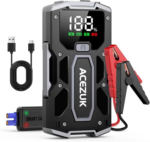 Jump Starter with Air Compressor, 8000A 150PSI Portable Car Jump Starter, 12V Jump Start Pack (All Gas/12L Diesel),Portable Car Jump Starter with Smart Jump Cables, LED Lights
