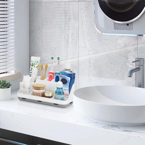 GFWARE Toothbrush Holders for Bathrooms Countertop Organizer - Kids Electric Toothbrush and Toothpaste Holder Detachable 7 Slots Tooth Brush Organization Bathroom Accessories Storage Vanity, White