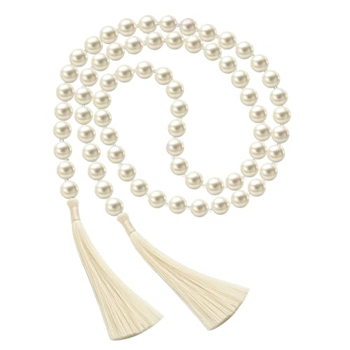 Quelay 58 Inch Pearl Glass Bead Garland 16mm with Tassels