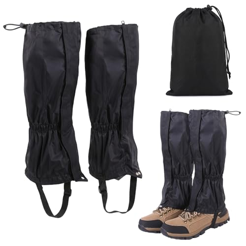 Wulshome Schwarz Wasserdicht Gamaschen Wandern Verstellbare Outdoor Gamaschen für Klettern Trekking wasserdichte Gaiter Schneeschuhwandern mit Aufbewahrungsbeutel