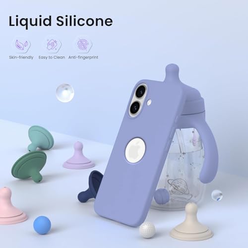 Image of Elzzi Microfiber Logo Cover Compatible for iPhone 16 Plus Case Liquid Silicone Cases Full Body 4 Layer Protective Covers Shockproof Back Cover (Lavender Grey)
