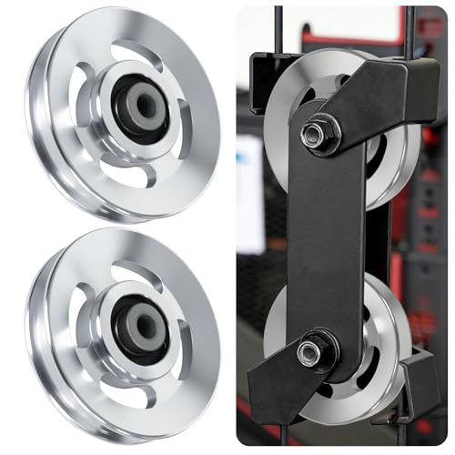 BESTEEL 2pcs 90mm Universal Aluminum Pulley Wheel for Gym Equipment, Silent Cable Machine Replacement Part,Heavy Duty Undeformable Fitness Aluminum Alloy Bearing Gym Pulley Wheel for Home Gym (Silver)