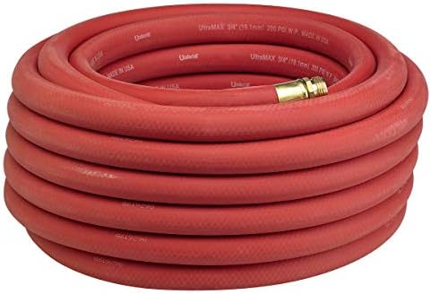 Underhill UltraMax Commercial Garden Water Hose 50 ft, Heavy-Duty, Rubber, Flexible, Kink Free, Industrial, 200 psi WP, 800 psi BP, H75-050R, 3/4" x 50' GHT, Red