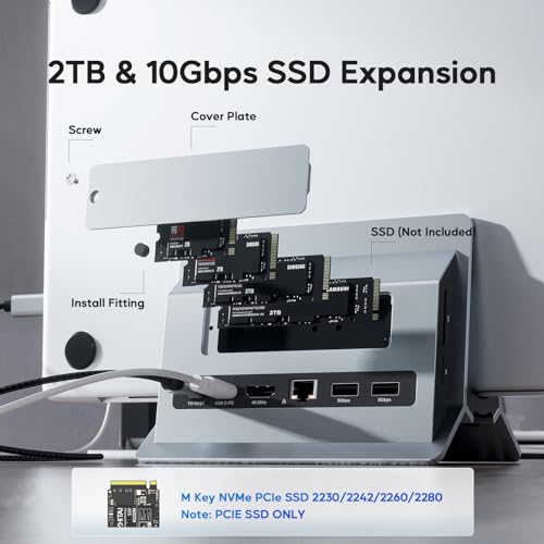 PULWTOP USB C ドッキングステーション Macbook Pro/Air用 縦置き Type-C スタンドとドック 一体型 拡張ドッキング 1*HDMI 4K@60Hz +1*SSDスロット付 (含まれない) + 2*USB-A 3.0+ 2*USB-C 3.2 10Gbps + SD/TFスロット+ RJ45 + PD 100W入力 Mac/Win対応 グレー