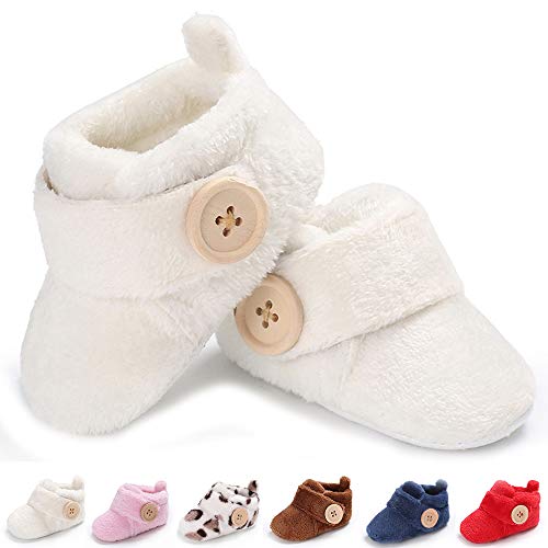 TIMATEGO Infant Baby Boys Girls Slippers Stay On Non Slip Gripper Socks Warm Winter Booties Newborn Toddler Crib House Shoes 0-18 Months, 03 White, 0-6 Months Infant