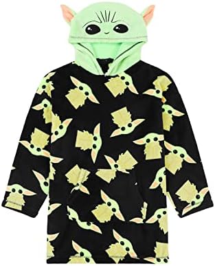 Star Wars Boys The Mandalorian Baby Yoda Boys Hoodie, Oversized Fleece Blanket Hoodie Black