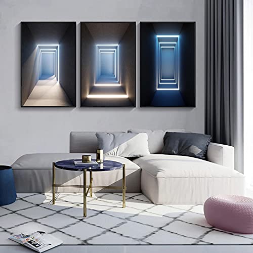 Couloir Lumière Ombragé Géométrique, Tableau Moderne Grand Format 3 Pièces 50x70cm Sans Cadre
