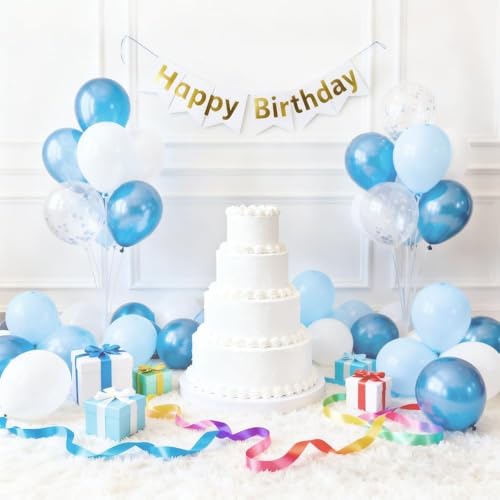 Image of Blue White Clear Balloon, 30pcs 12 Inch Dusty Blue Balloons Macaron Light Blue Matte White Transparent for Gender Reveal Bridal Baby Shower Birthday Party Decorations