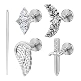 AOEDEJ Pendientes de titanio de grado implante de 16 g con parte trasera plana para orejas sensibles, hipoalergénicos, joyería de titanio para tragus, hélice, caracola, nariz, medusa y labret, 1.2*8mm