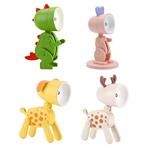 HENGBIRD Tier LED Nachtlicht für Kinder Warmweiß Nachtlampe Kawaii Tischlampe Deko Lampe Batterie Nachttischlampe Hund Hirsch Dino Hase 4 Pcs (Hund Hirsch Dino Hase) Cover