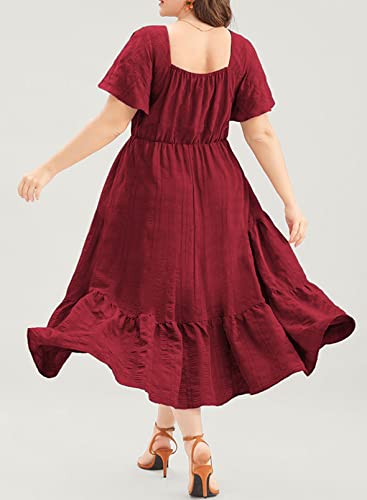 Image of Eytino Womens Plus Size Summer Dress Short Sleeve Sweetheart Neck Ruffle Tiered Maxi Long Dresses(1X-5X)