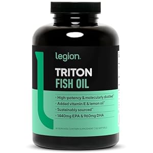 LEGION Triton Fish Oil Capsules – Triple Strength Omega 3 Essential Fatty Acids with Vitamin E & Lemon Oil for Maximum Absorption, Freshness & Purity – 2400mg EPA & DHA Per Serving, 30 Svgs