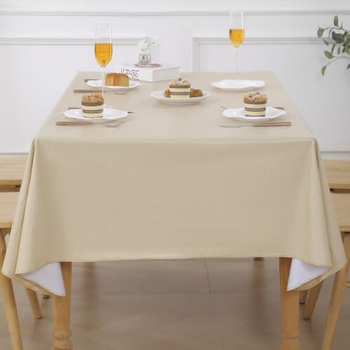 Image of Walrus Heavy Duty Vinyl Tablecloth with Flannel Backing Waterproof Oil-Proof Plastic Table Cloth Stain-Resistant Wipeable Table Cover for Indoor and Outdoor (Khaki Beige,60x102 Inch)