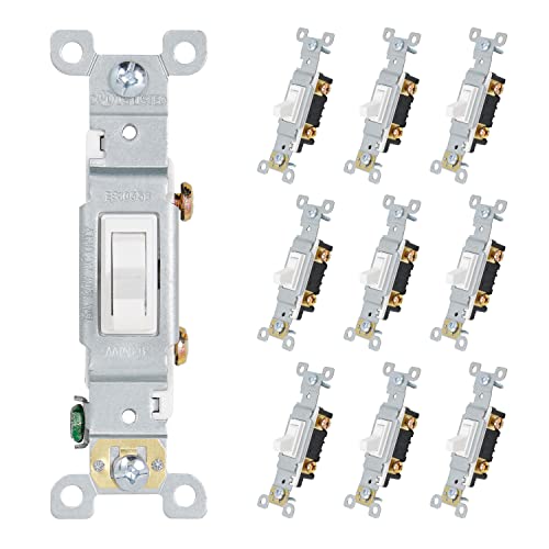 Thunderway Toggle Light Switch, Single Pole, 15 Amp, 120 Volt, Ac Quiet Switch, Electrical Wall Switch Replacement, Residential And Commercial Grade, Ul Listed,(10 Pack) (Single Pole, White) #TOP4