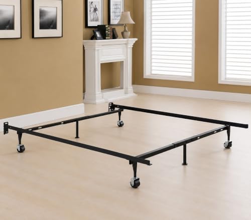 Kings Brand Furniture Adjustable Metal Bed Frame with Locking Wheels, Fits Twin, Twin XL, Full, Full...