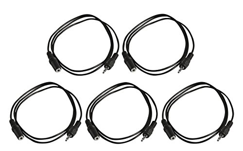 Five Pack of YCS Basics 3 Foot 3.5mm Headphone Extension Cables Male/Female