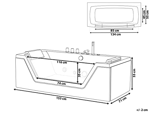 Whirlwanne schwarz rechteckig Doppelwanne mit Massage LED 150 cm Samana