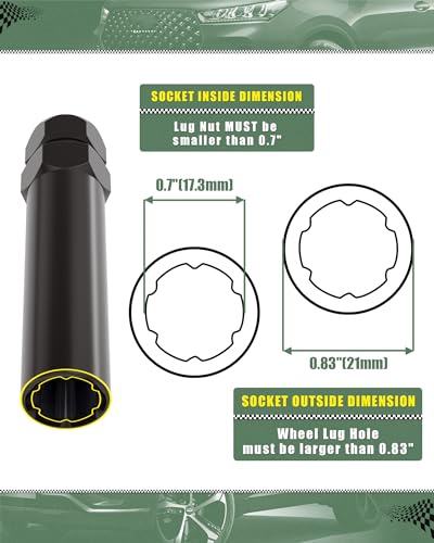 Image of Small 6 Point Spline Lug Nuts Key Tuner Socket Tool -Diameter Lock Lug Nut Key Compatible with 3 /4 inch (19mm) and 13 /16 inch (21mm) Hex Replacement Socket M12x1.5, M12x1.25, 1 /2-20, M10x1.25, 3 /8-20