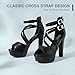 IDIFU Women's IN5 Charcy Crisscross Strappy Platform High Chunky Heels Peep Toe Pump Party Heeled Sandals(7 M US, Black Pu)