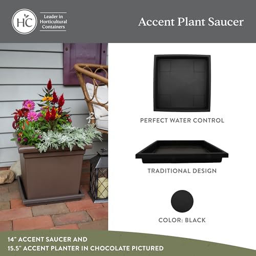 The HC Companies 14 Inch Accent Square Plant Saucer, Lightweight UV-Resistant Plastic Outdoor & Indoor Flower Pot Tray, 2-Pack Plant Pot Trays for Garden & Home Decor, Black - Thumbnail 2