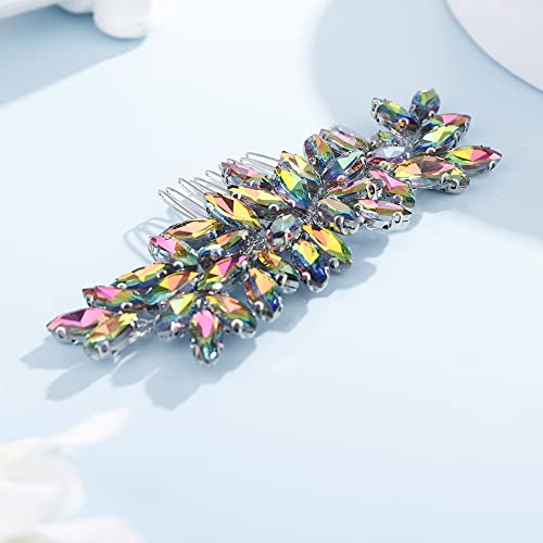 Teyglen Women Dainty Simple Full Rhinestones Bride Wedding Hair Comb Luxurious Hair Accessories Shiny Rhinestones Bridal Side Hair Combs For Women Bride Girls (Colorful) #TOP1