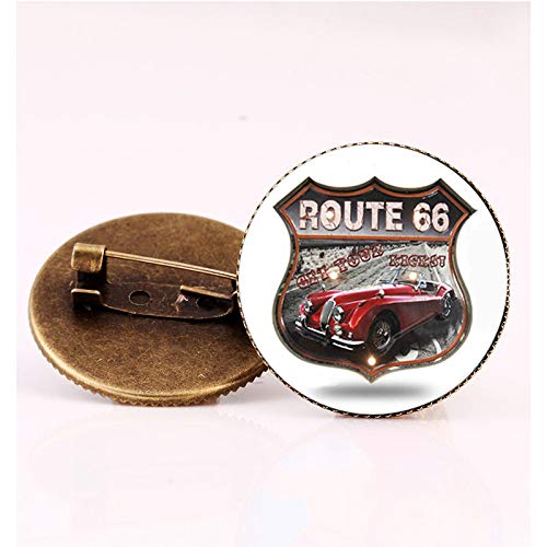 Quality Hand Painted Art Fashion Handmade Brooches Glass Cabochon Pins Signs USA Route 66 Restaurant Coffee Art Pattern Brooch for Men Jewelry